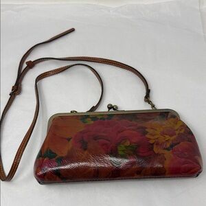 Patricia Nash Leather Peruvian Painting Kiss Brass Lock Frame Crossbody Bag Boho